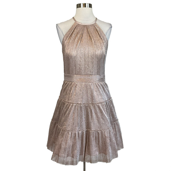 XSCAPE Women's Cocktail Dress Size 14 Pink Sleeveless Mini Fit and Flare Halter - Picture 1 of 12
